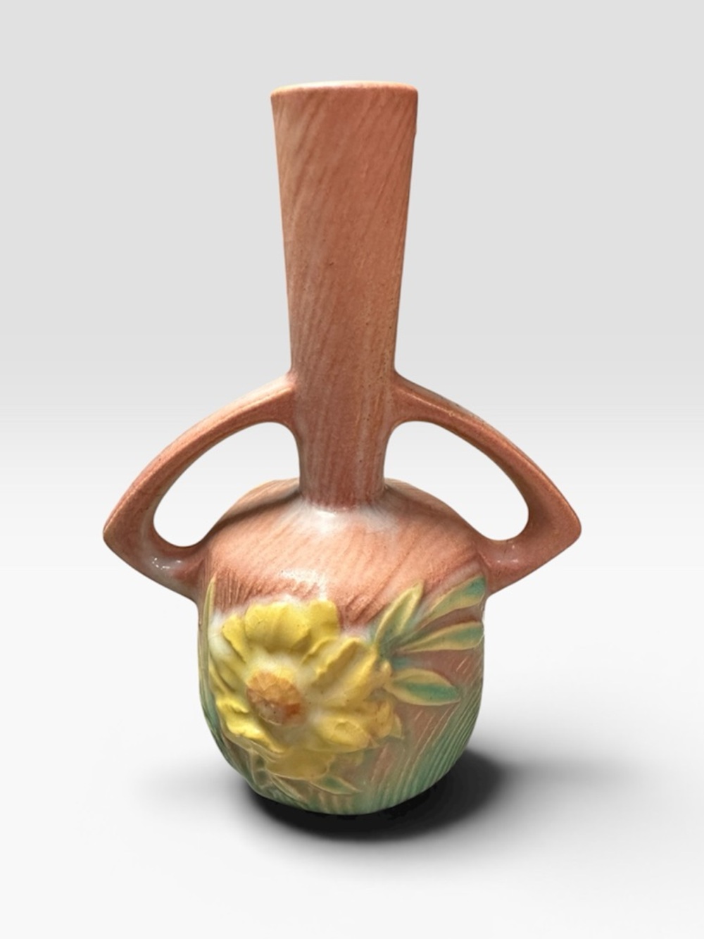 Vintage Roseville USA Pottery Coral Peony Bud Vase 173-7